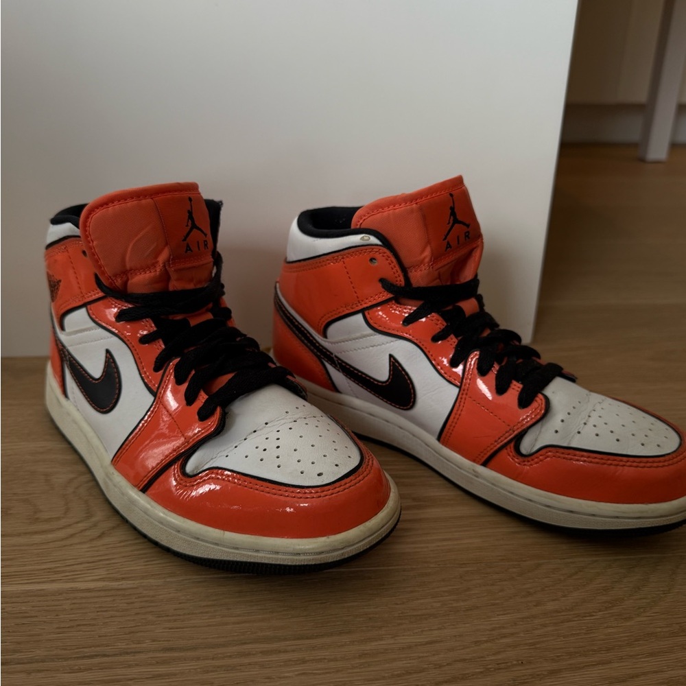 Lightly used - Nike Kids High-Top Sneakers - Orange, Black, and White